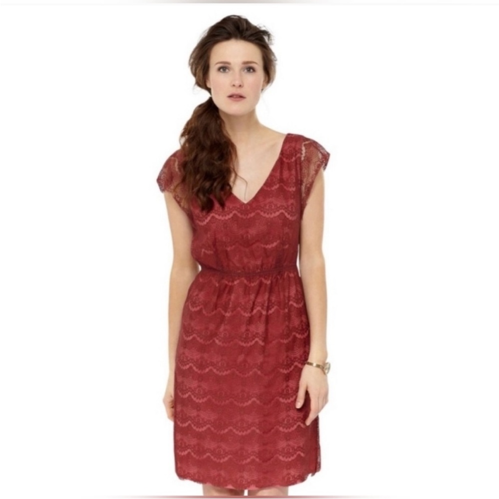 FOSSIL Woman's L Penny Lace Overlay Mini Dress Wine Red